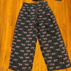 JCREW Collection Tiger silk Print Pants and button down size 0